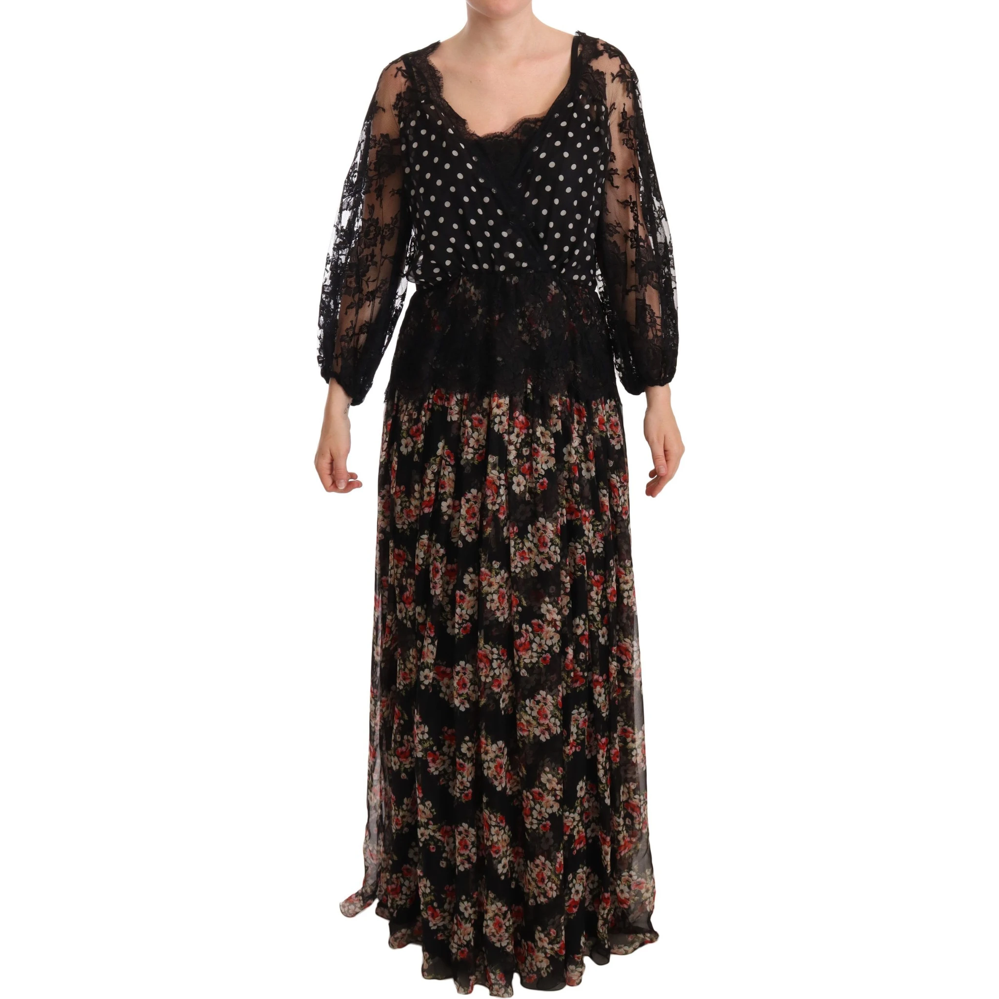 Black Lace Floral Polka Maxi Capri Dress