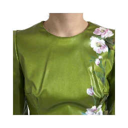 Green Floral Embellished Sheath Midi Dress