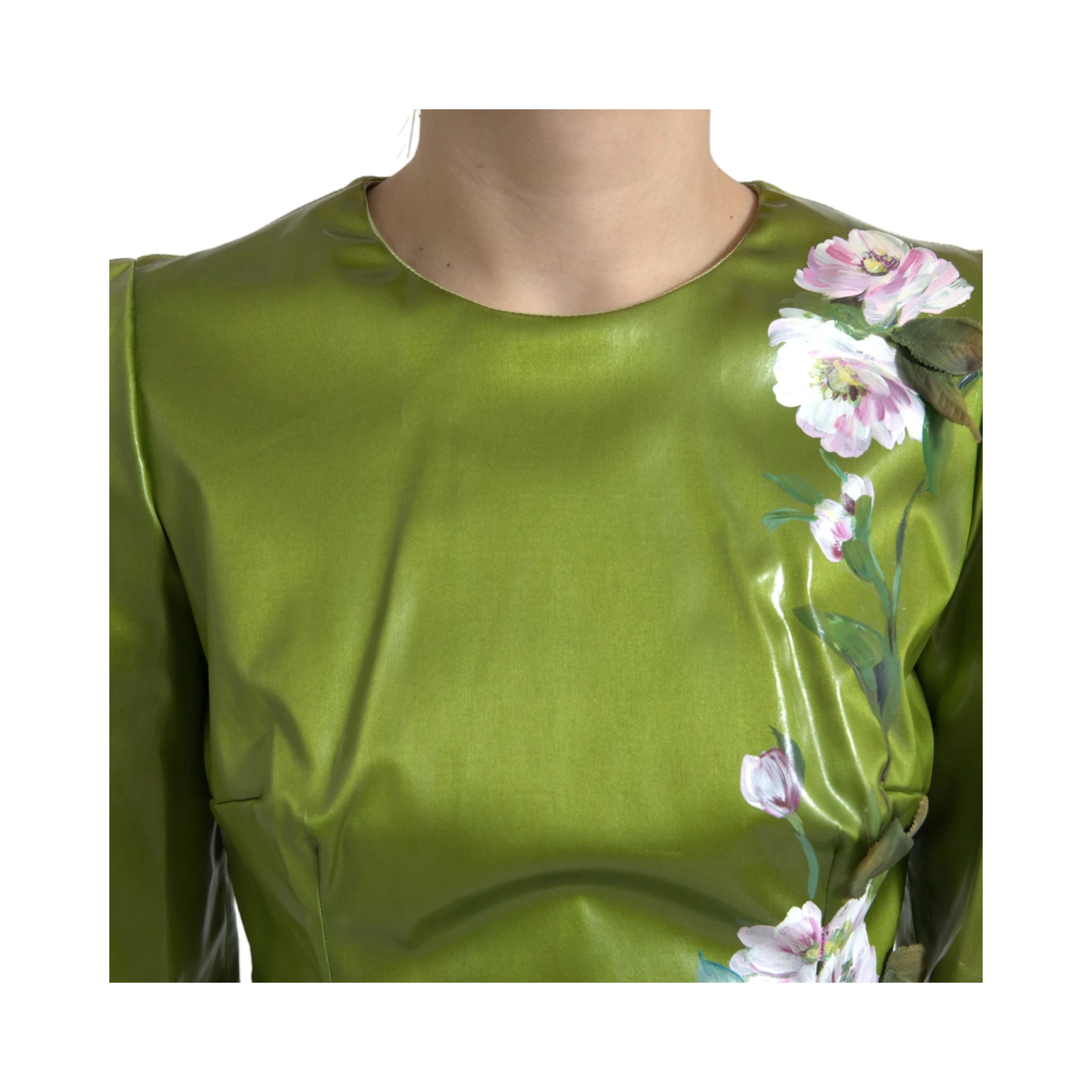 Green Floral Embellished Sheath Midi Dress