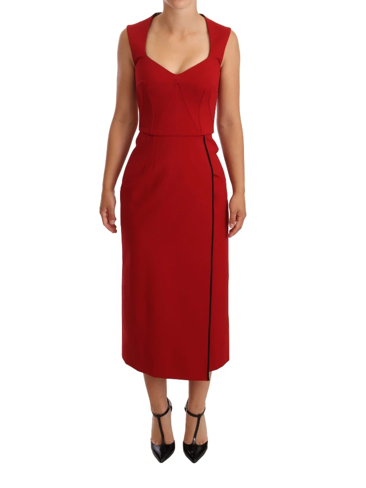 Red Sweetheart Sleeveless Midi Stretch Dress