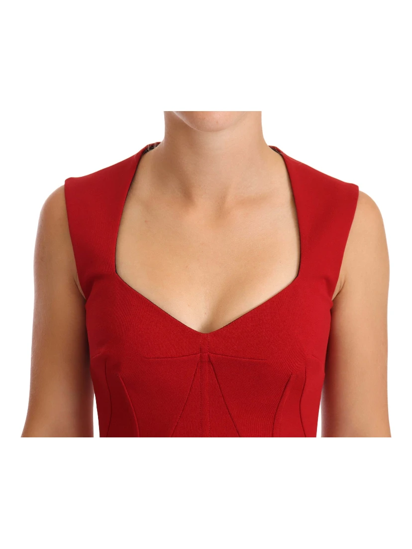 Red Sweetheart Sleeveless Midi Stretch Dress