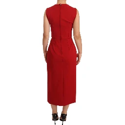 Red Sweetheart Sleeveless Midi Stretch Dress