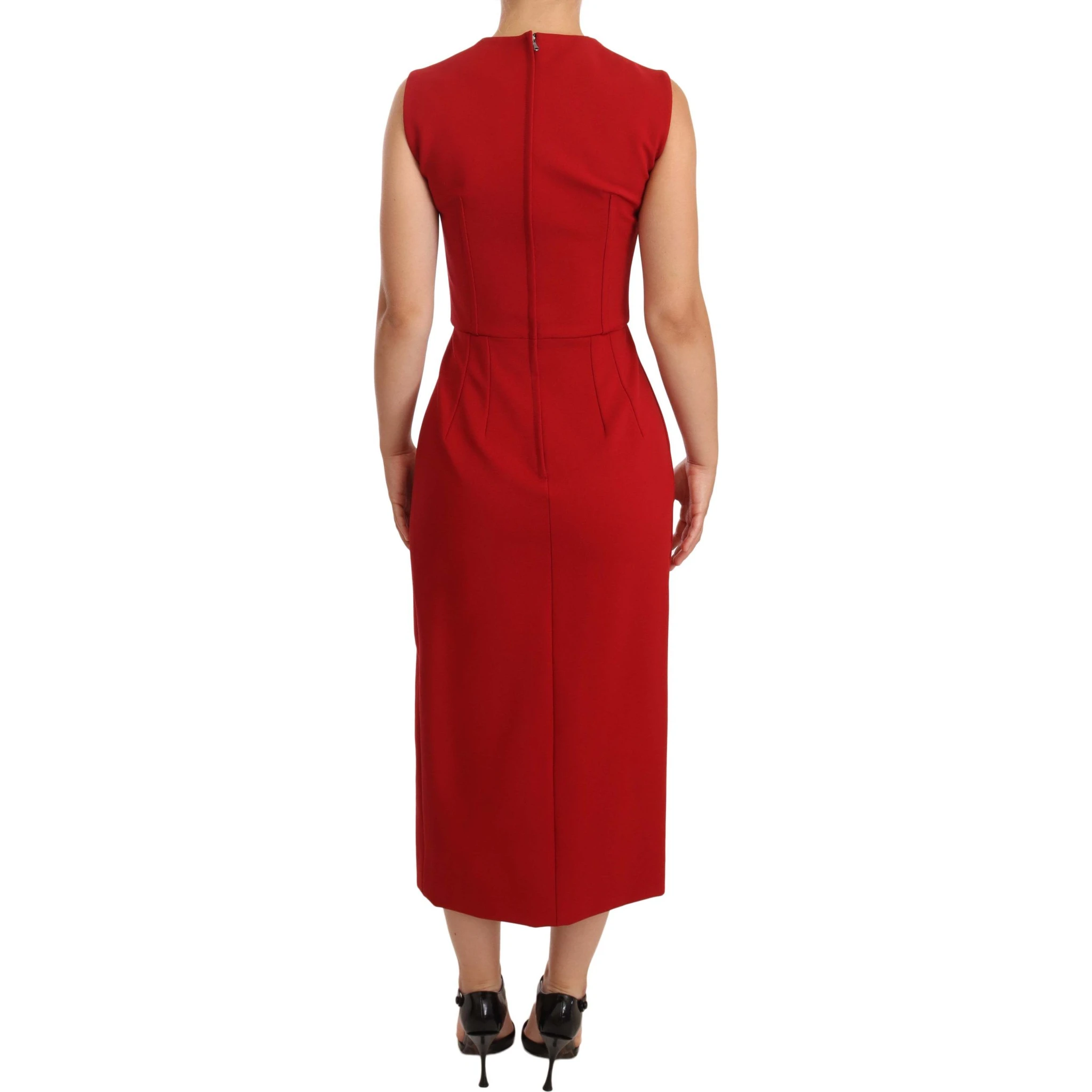 Red Sweetheart Sleeveless Midi Stretch Dress