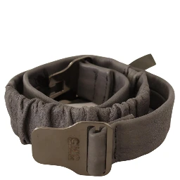 Gray Leather Silver Buckle Waist Belt