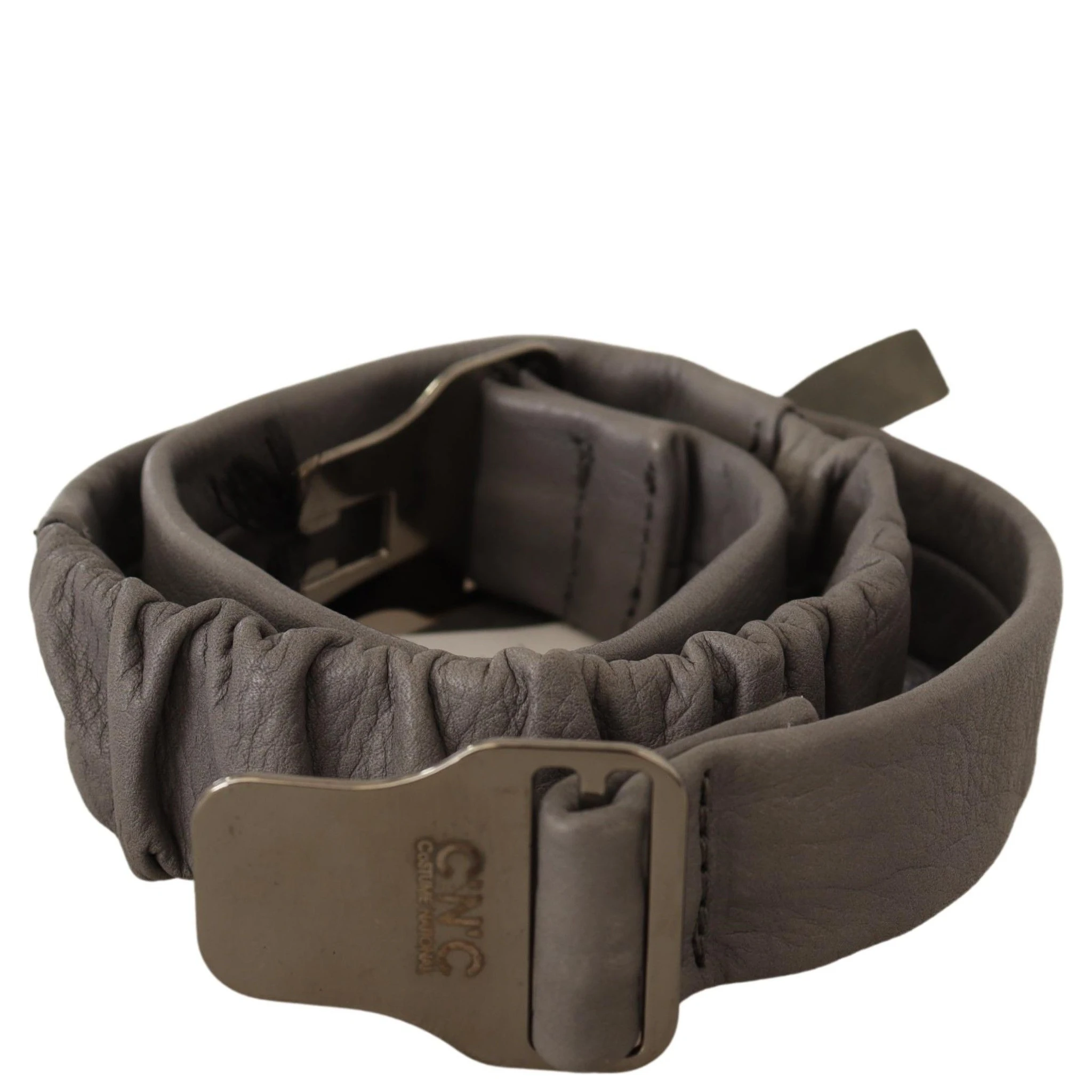 Gray Leather Silver Buckle Waist Belt