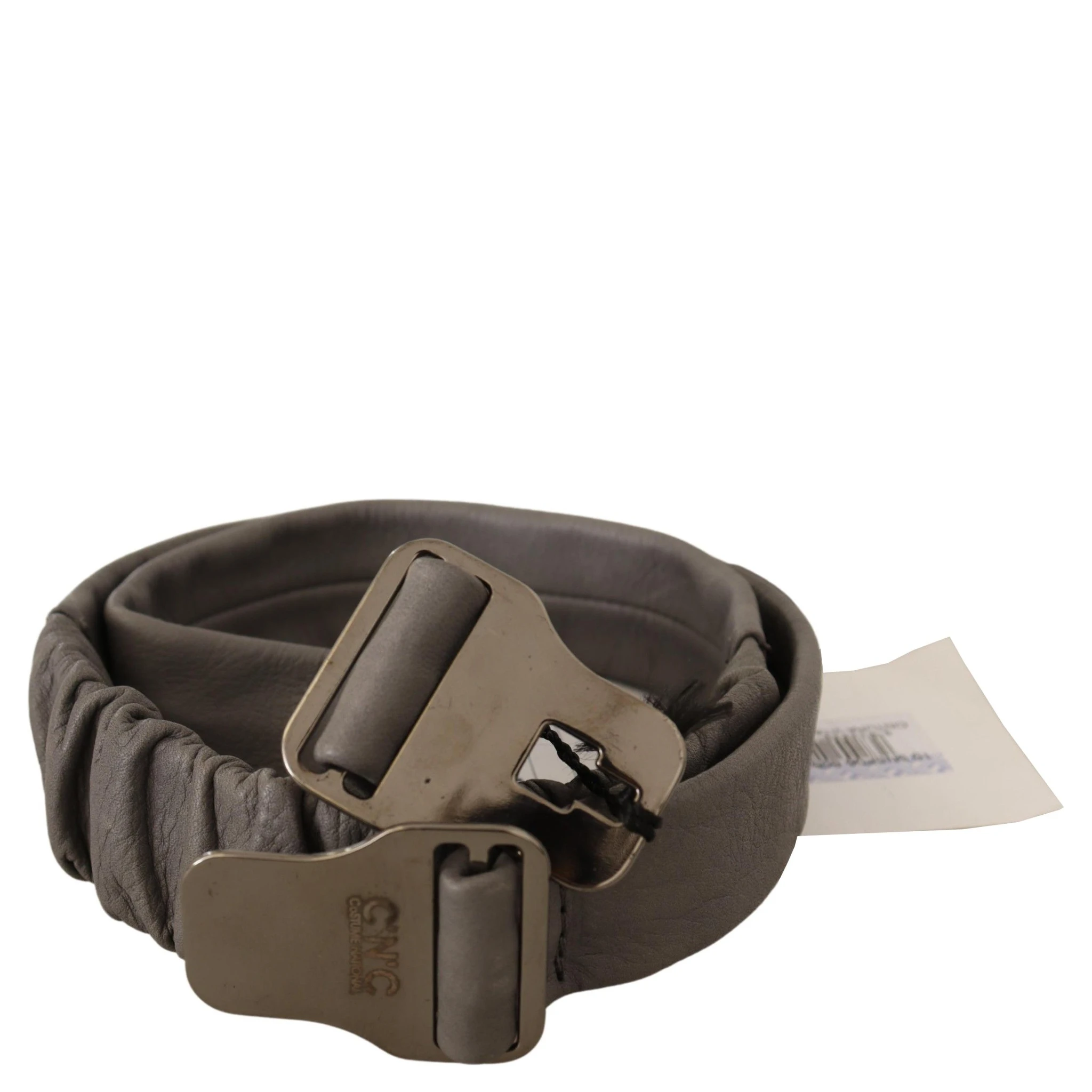 Gray Leather Silver Buckle Waist Belt
