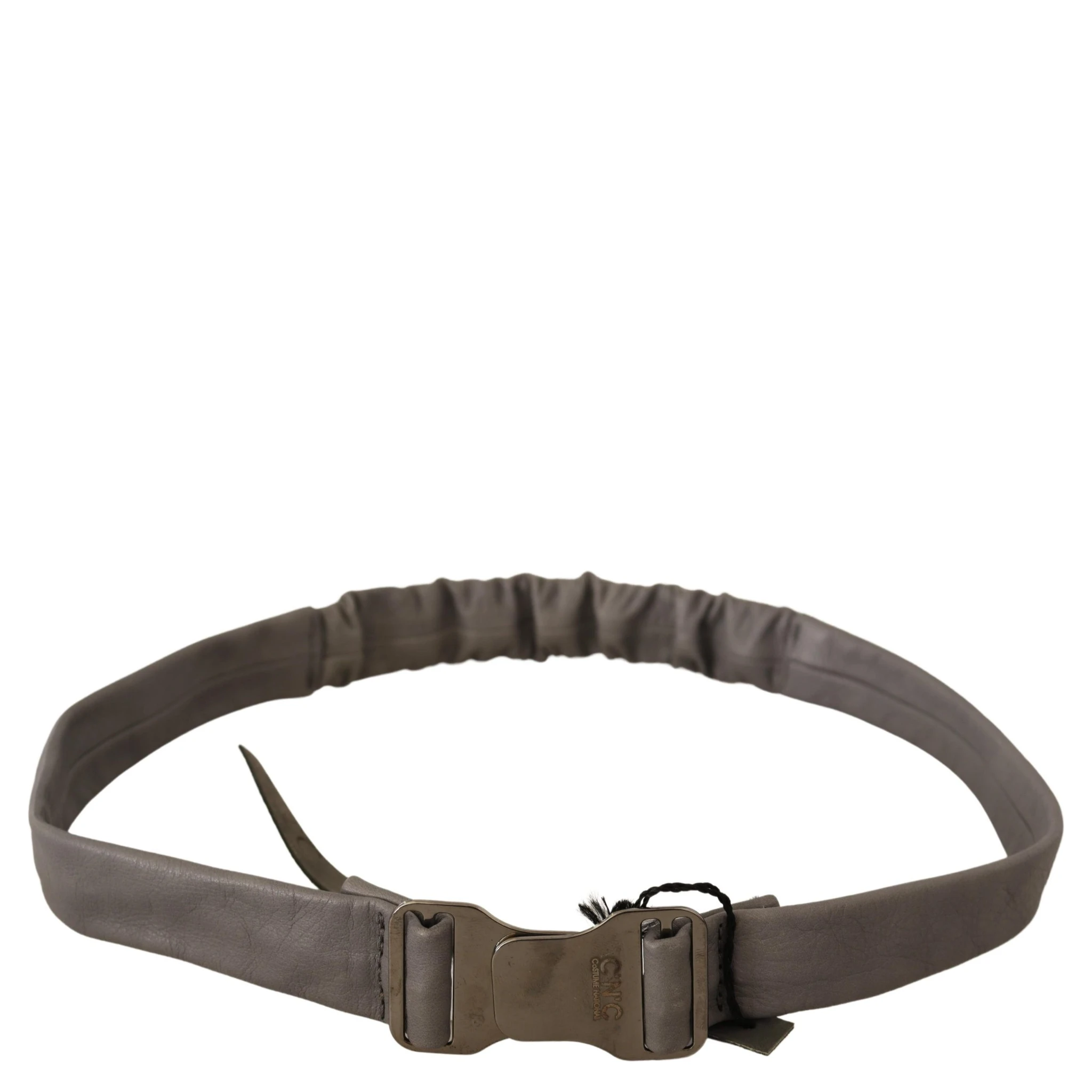Gray Leather Silver Buckle Waist Belt
