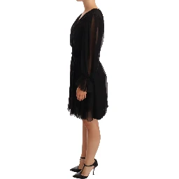 Black Mesh Pleated Mini Silk Stretch Dress
