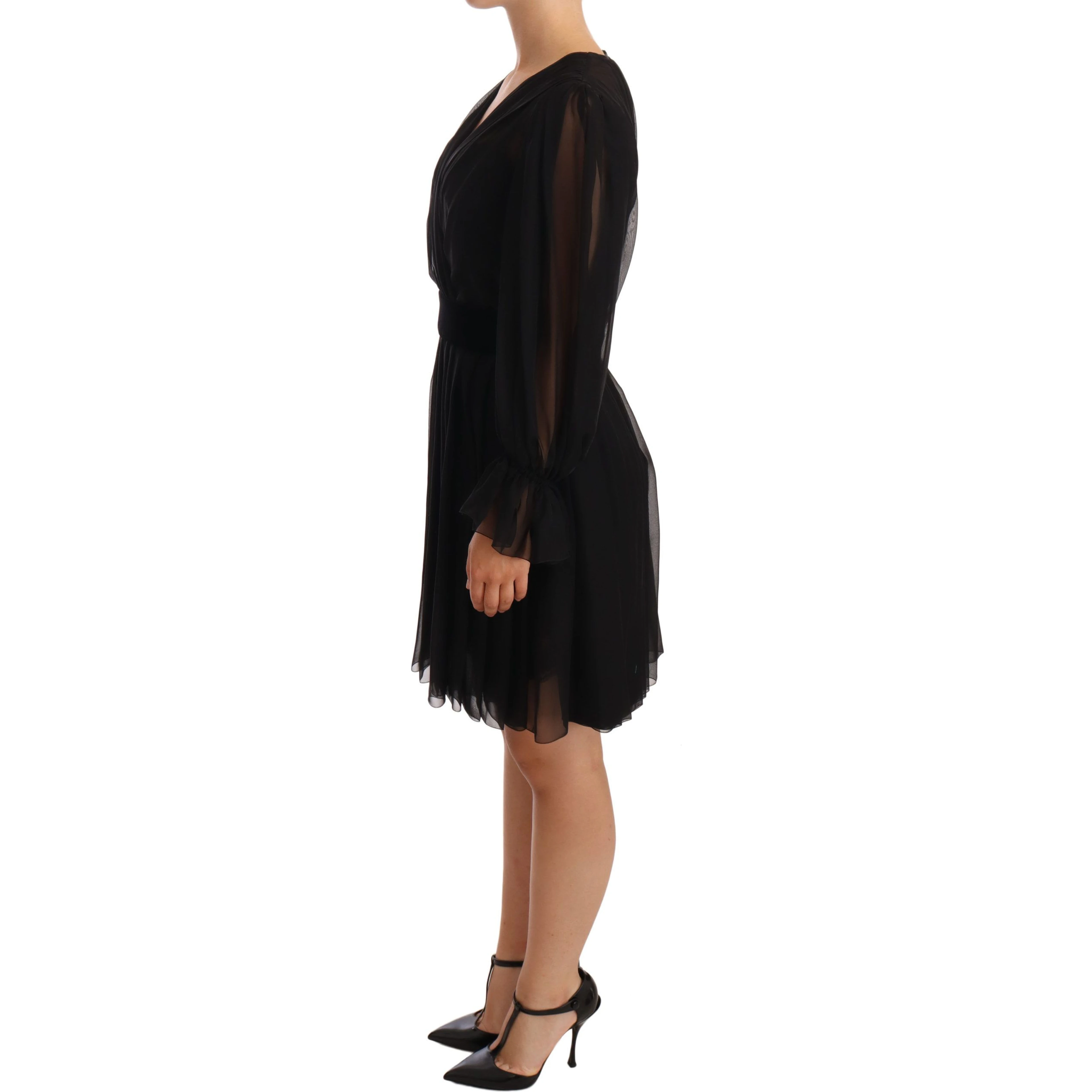 Black Mesh Pleated Mini Silk Stretch Dress