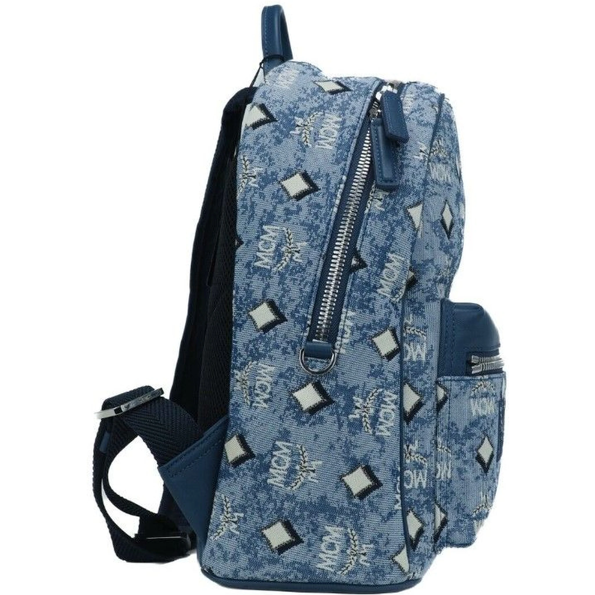 Stark Small Blue Vintage Jacquard Monogram Logo Fabric Backpack Bookbag