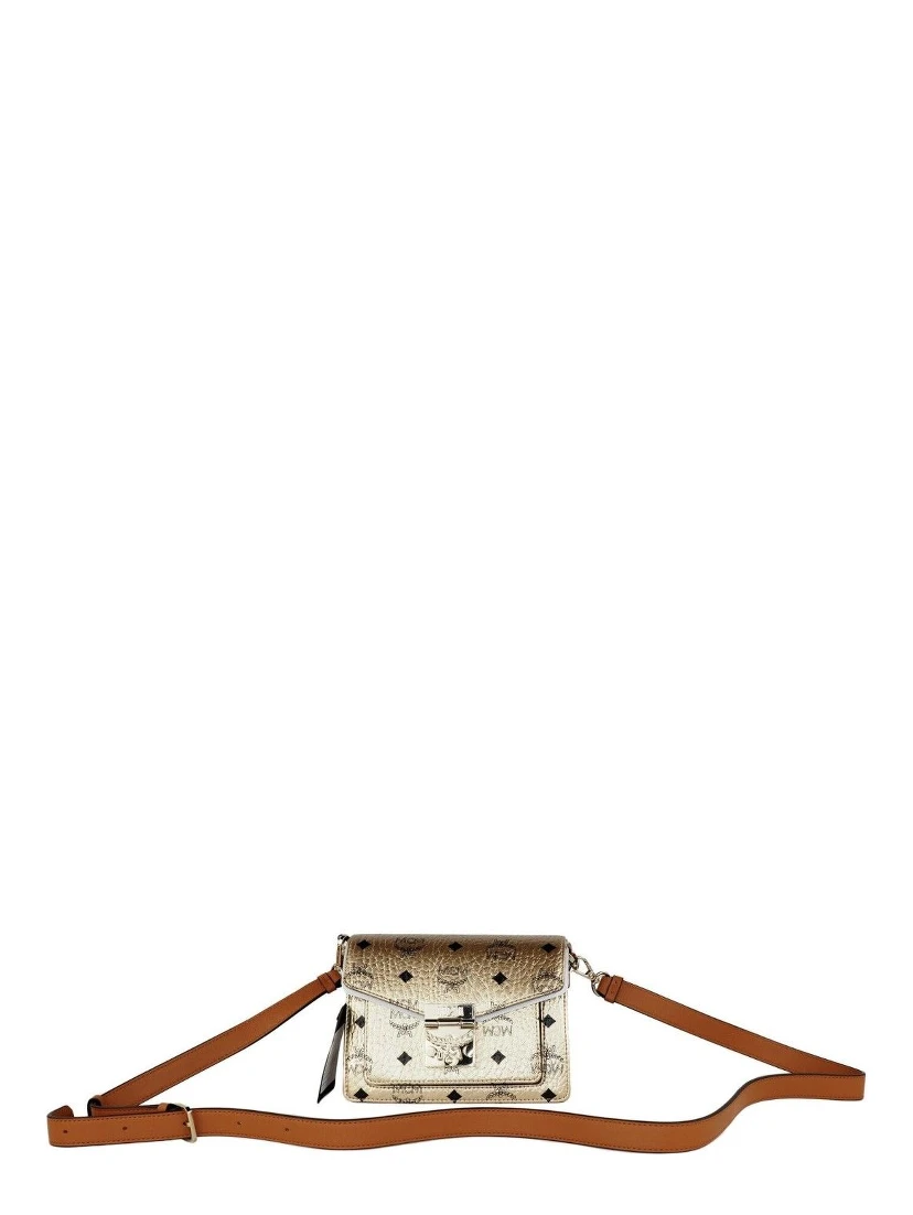 Signature Berlin Gold Diamond Logo Leather Mini Flap Lock Crossbody Handbag