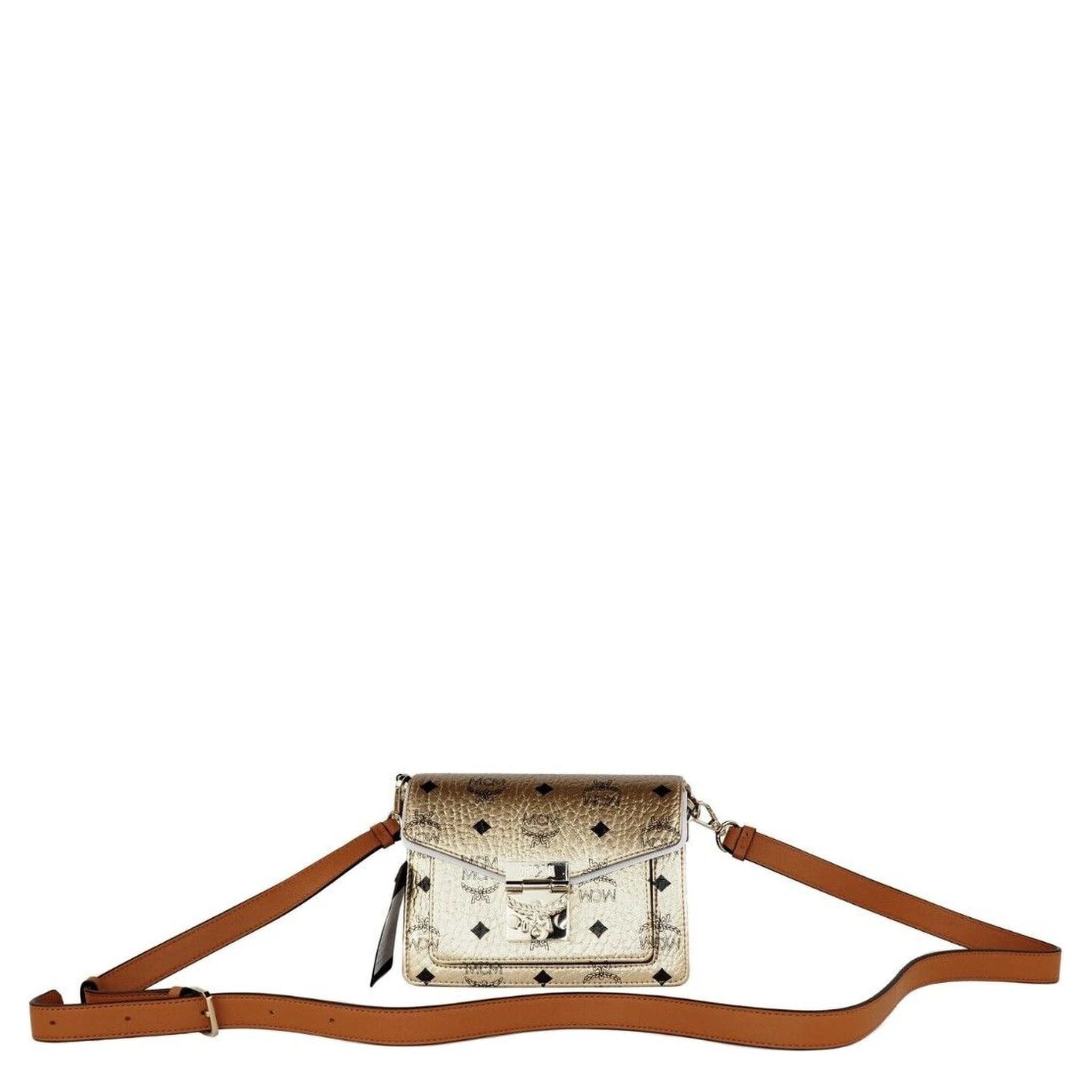 Signature Berlin Gold Diamond Logo Leather Mini Flap Lock Crossbody Handbag