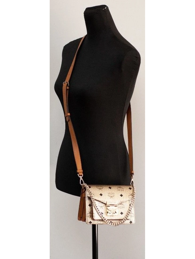 Signature Berlin Gold Diamond Logo Leather Mini Flap Lock Crossbody Handbag