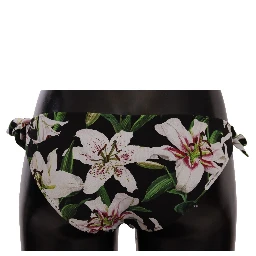 Bikini Bottom Black Lily Print Swimsuit Swimwear
