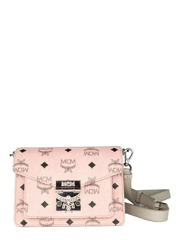 Signature Soft Pink Diamond Logo Leather Mini Flap Lock Crossbody Handbag