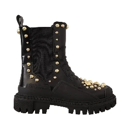 Black Leather Studded Combat Boots
