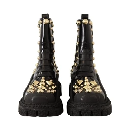 Black Leather Studded Combat Boots
