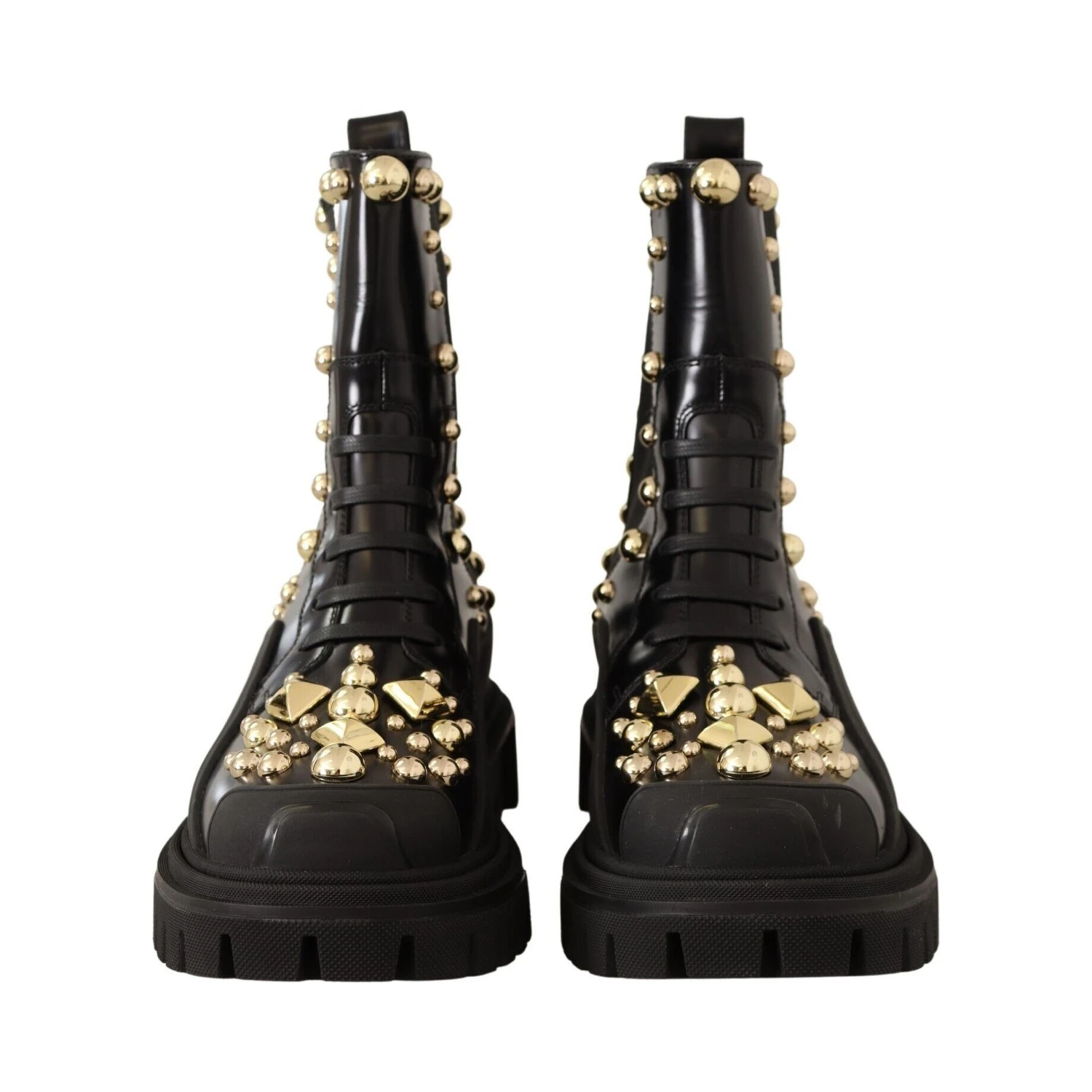 Black Leather Studded Combat Boots