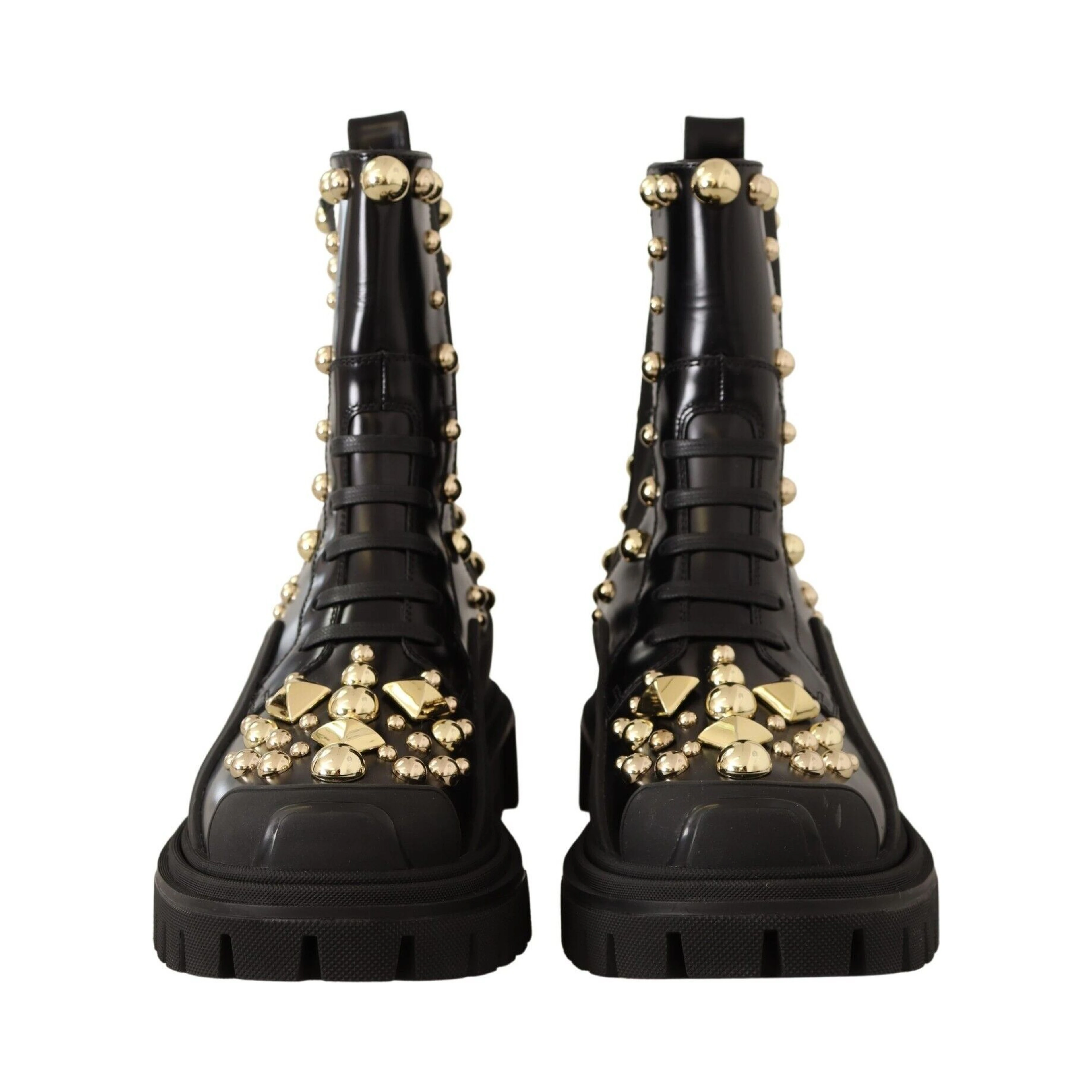 Black Leather Studded Combat Boots