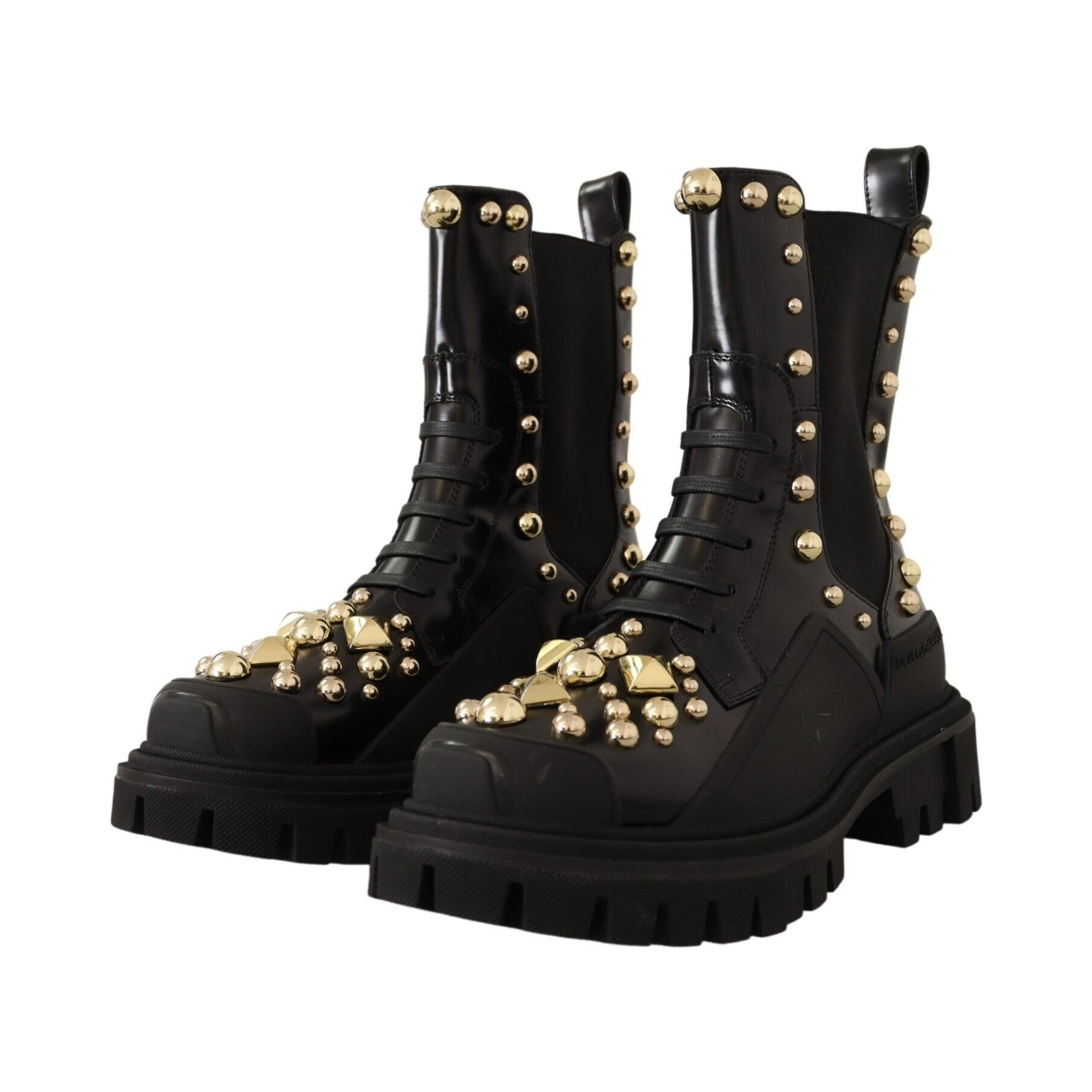 Black Leather Studded Combat Boots