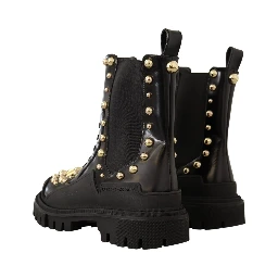 Black Leather Studded Combat Boots
