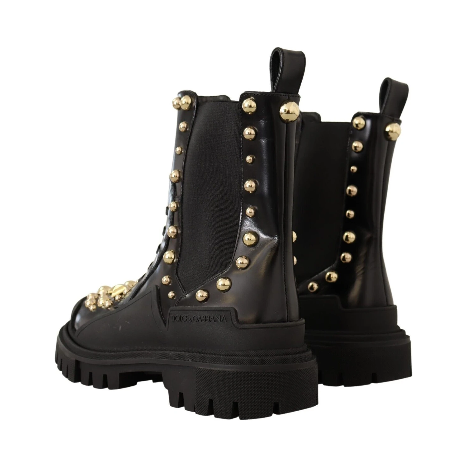 Black Leather Studded Combat Boots
