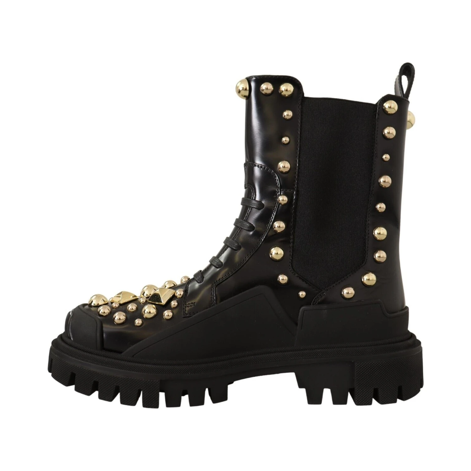 Black Leather Studded Combat Boots