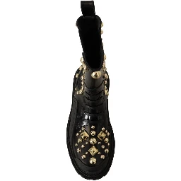 Black Leather Studded Combat Boots