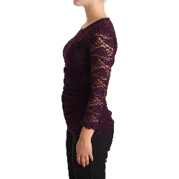 Purple Lace Long Sleeve Top Blouse