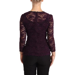 Purple Lace Long Sleeve Top Blouse