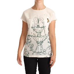 White Silk Garden Fountain T-Shirt Blouse