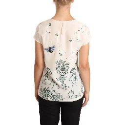 White Silk Garden Fountain T-Shirt Blouse