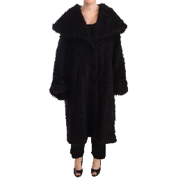 Black Mohair Fur Cape Trench Coat Jacket