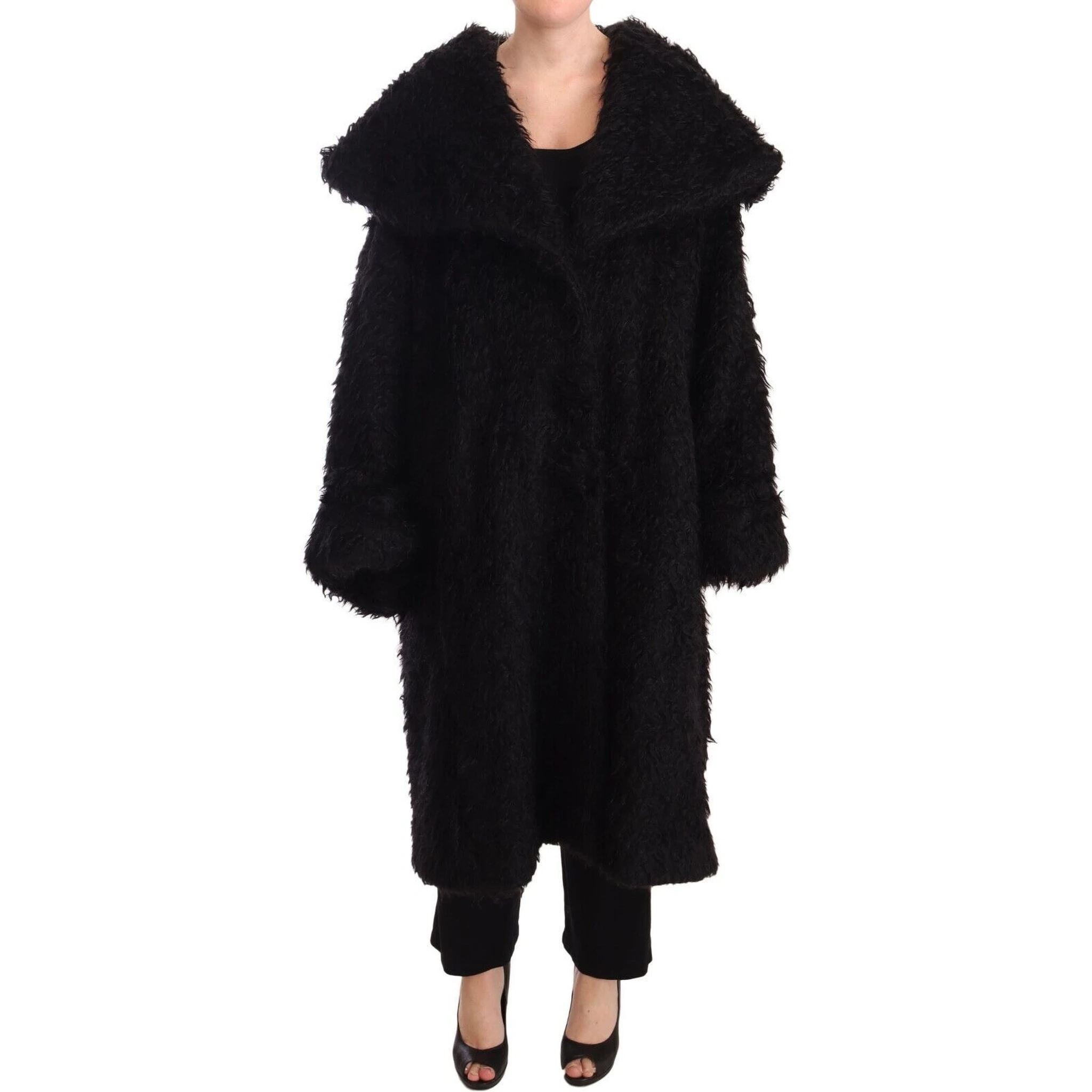 Black Mohair Fur Cape Trench Coat Jacket