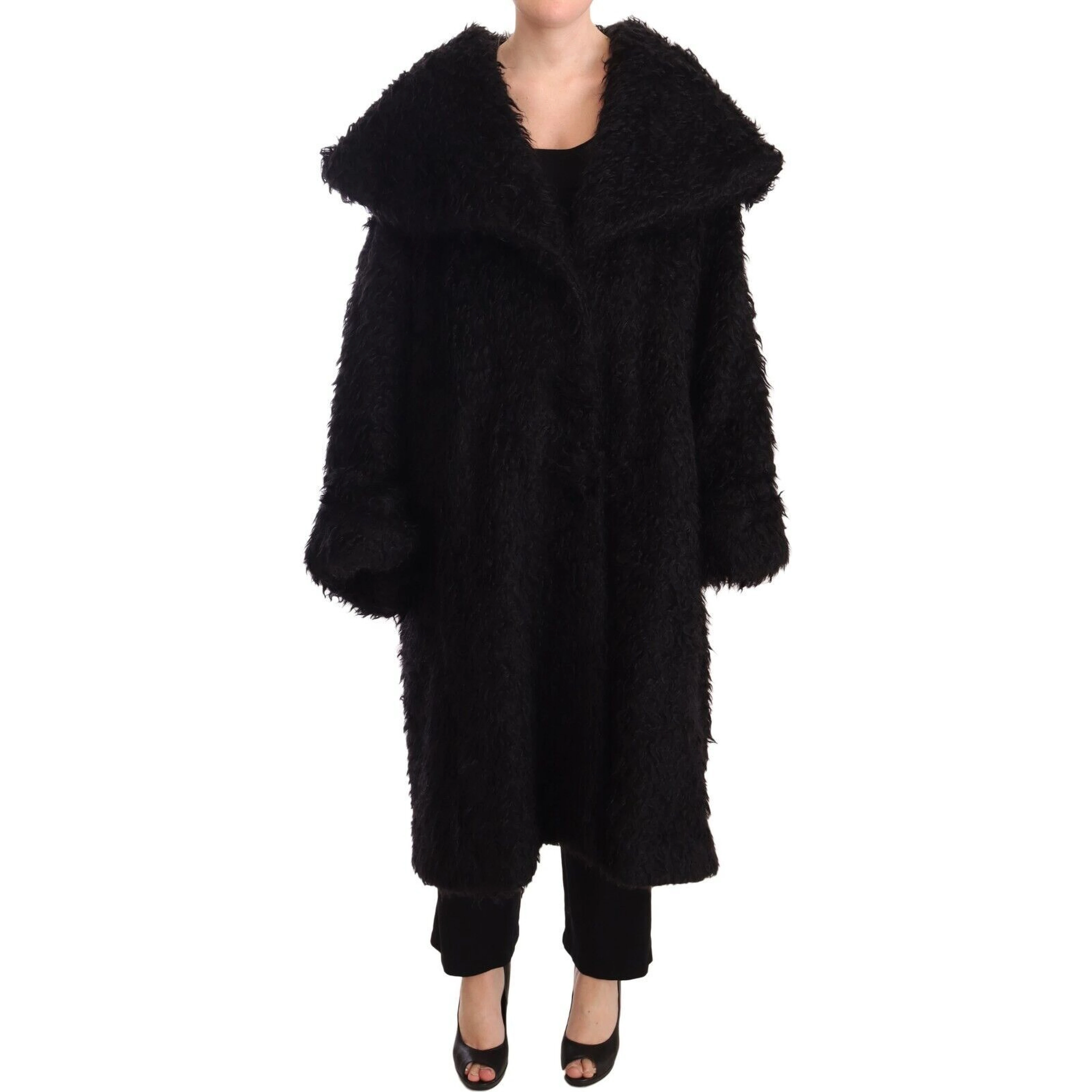 Black Mohair Fur Cape Trench Coat Jacket