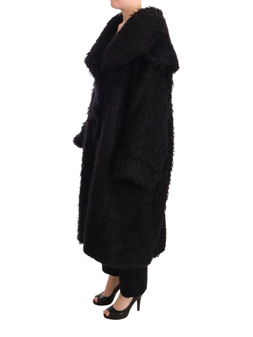 Black Mohair Fur Cape Trench Coat Jacket