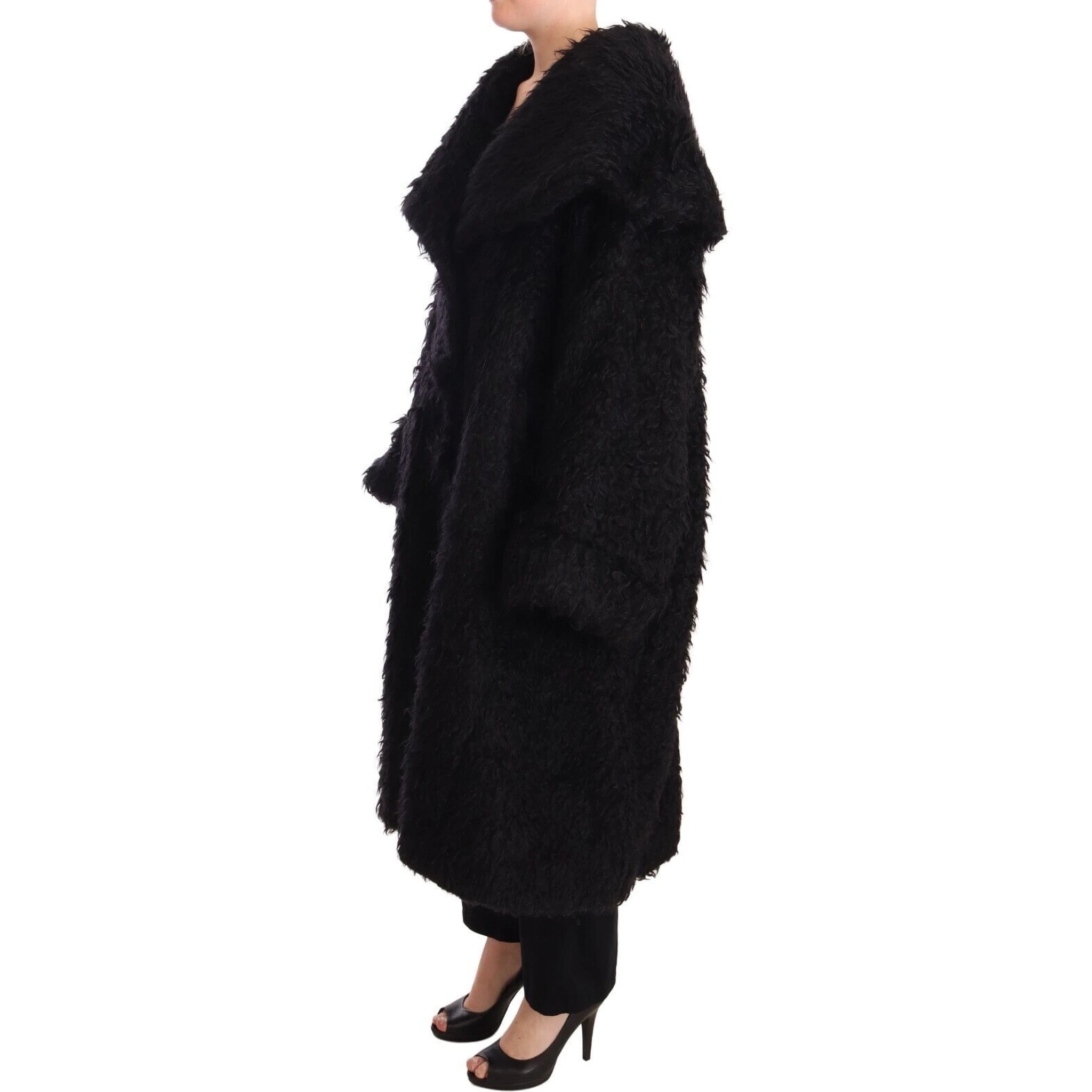 Black Mohair Fur Cape Trench Coat Jacket