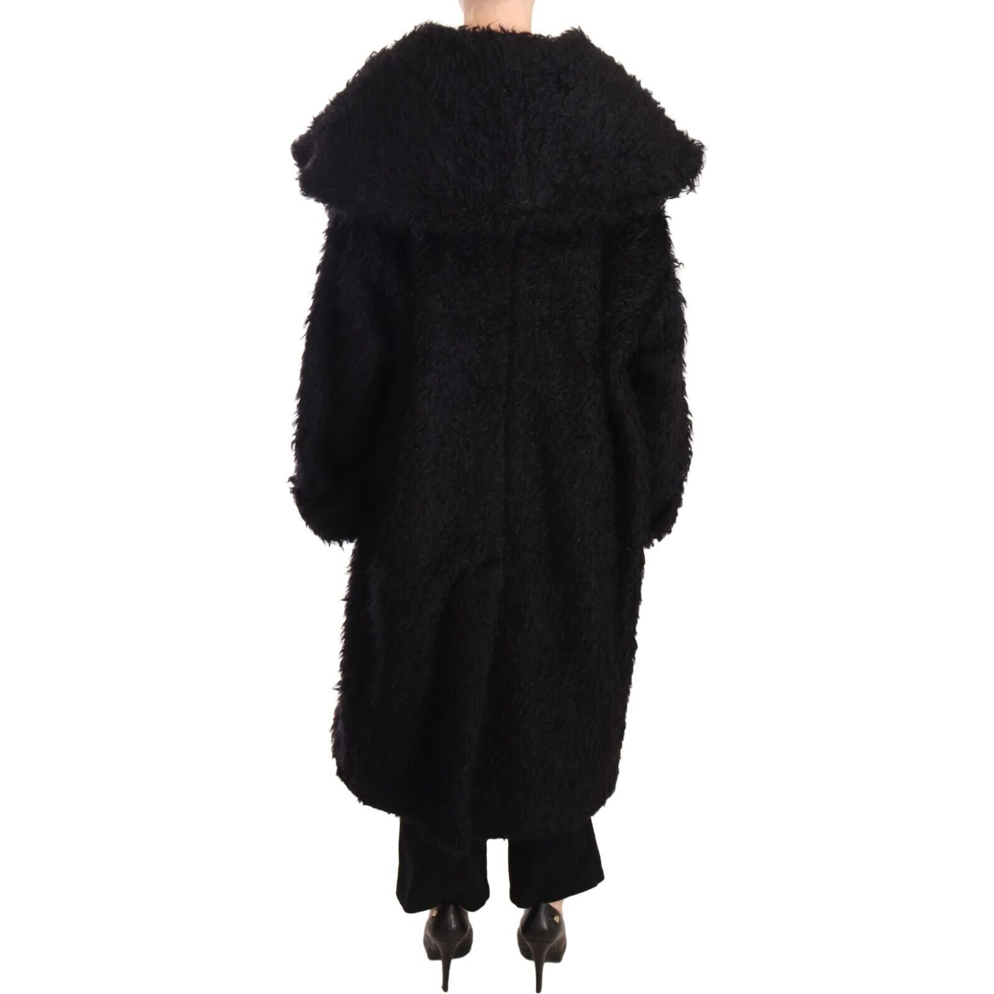 Black Mohair Fur Cape Trench Coat Jacket