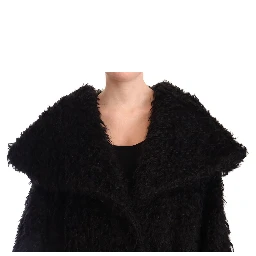 Black Mohair Fur Cape Trench Coat Jacket