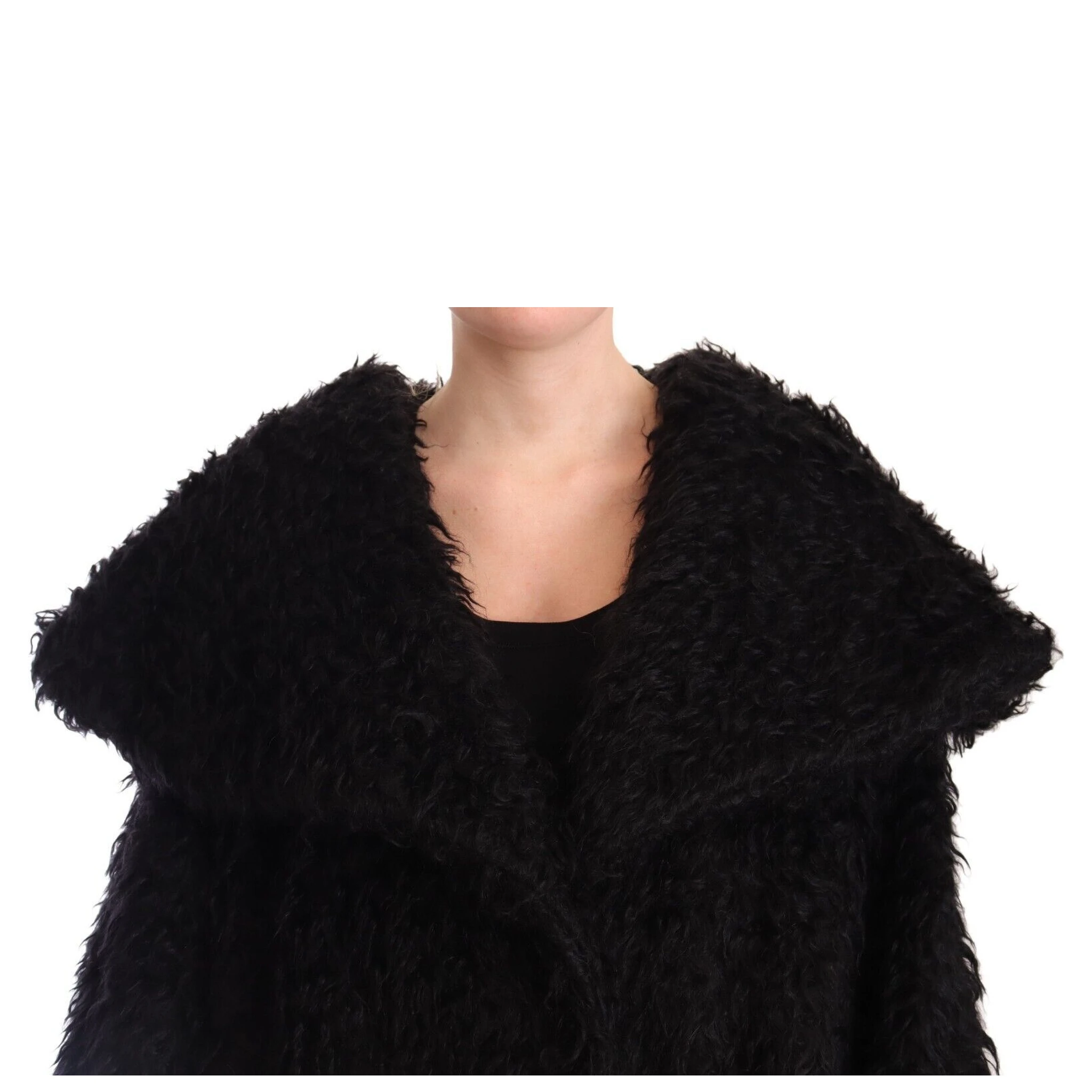 Black Mohair Fur Cape Trench Coat Jacket