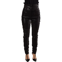 Black Silver Lurex Thread Cotton Stretch Pants