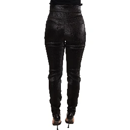 Black Silver Lurex Thread Cotton Stretch Pants