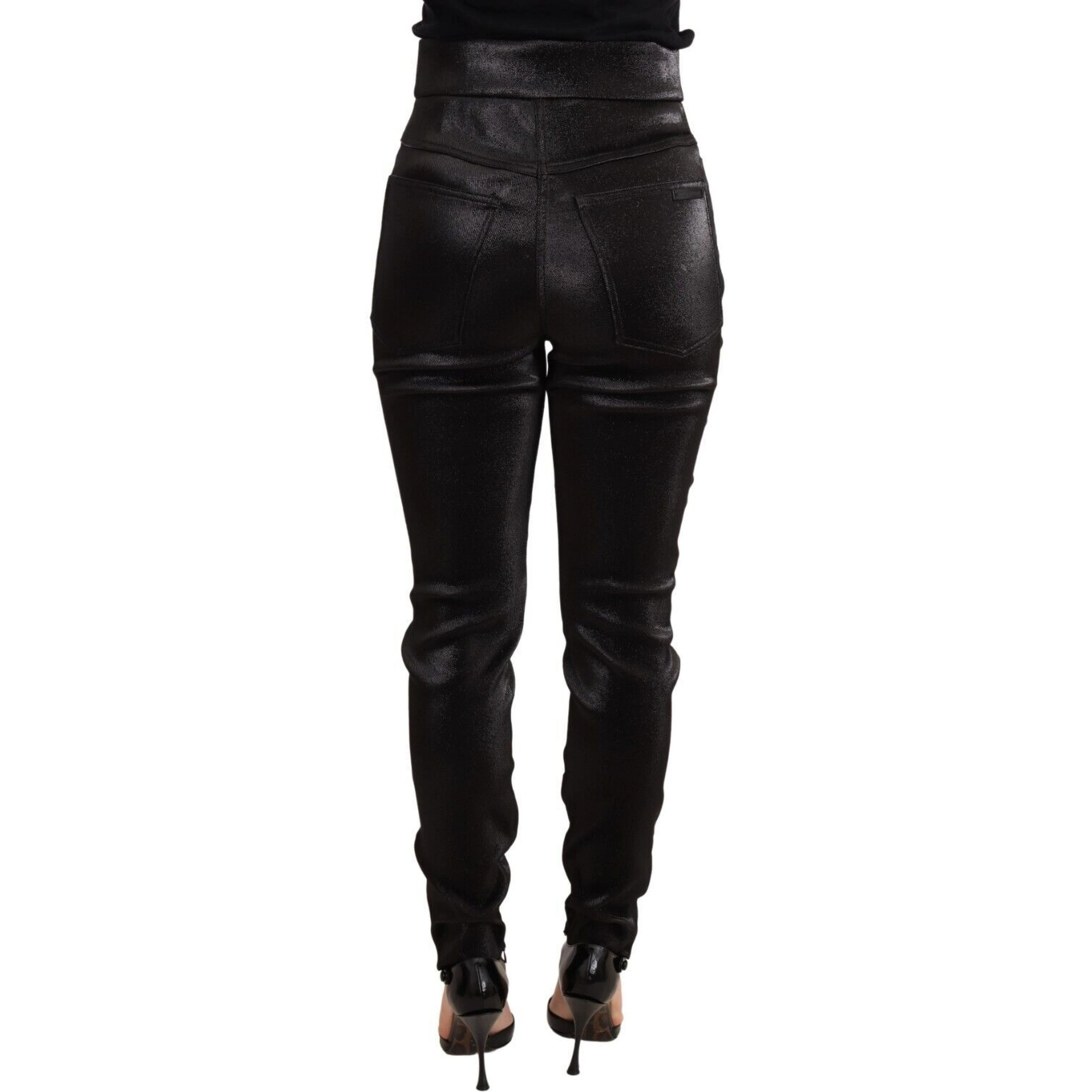 Black Silver Lurex Thread Cotton Stretch Pants