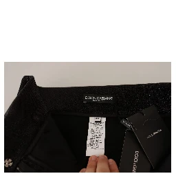 Black Silver Lurex Thread Cotton Stretch Pants