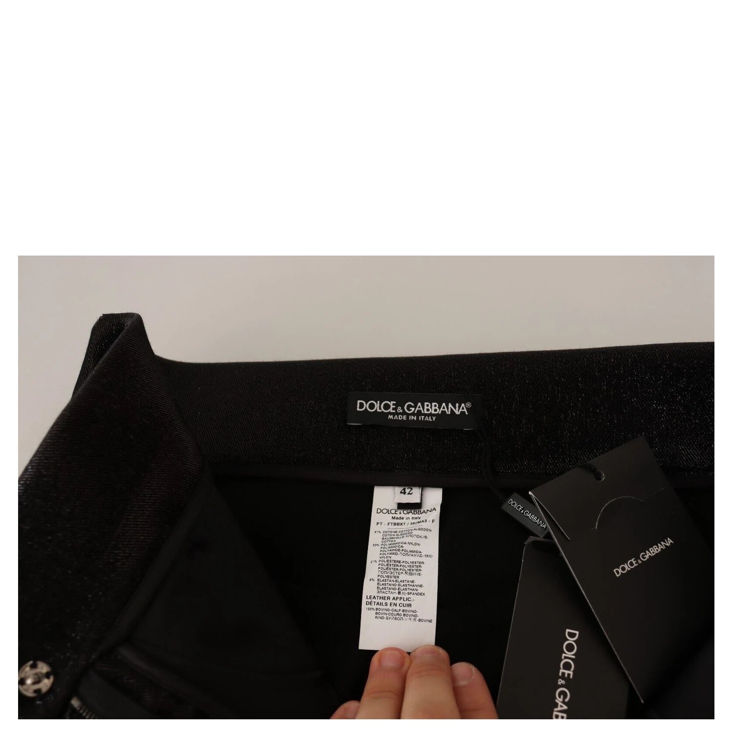 Black Silver Lurex Thread Cotton Stretch Pants