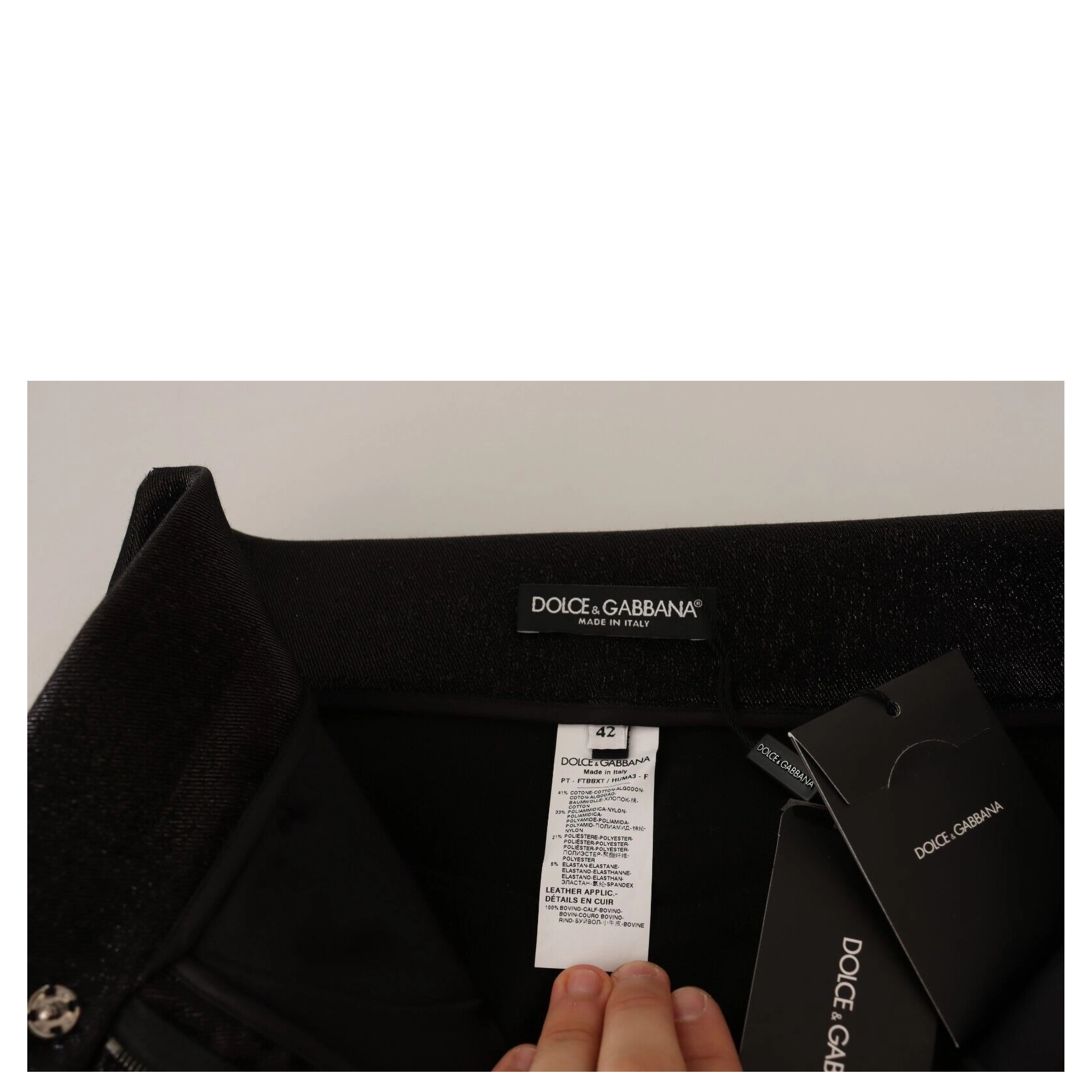 Black Silver Lurex Thread Cotton Stretch Pants