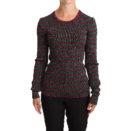 Multicolor Striped Crew Neck Pullover Sweater
