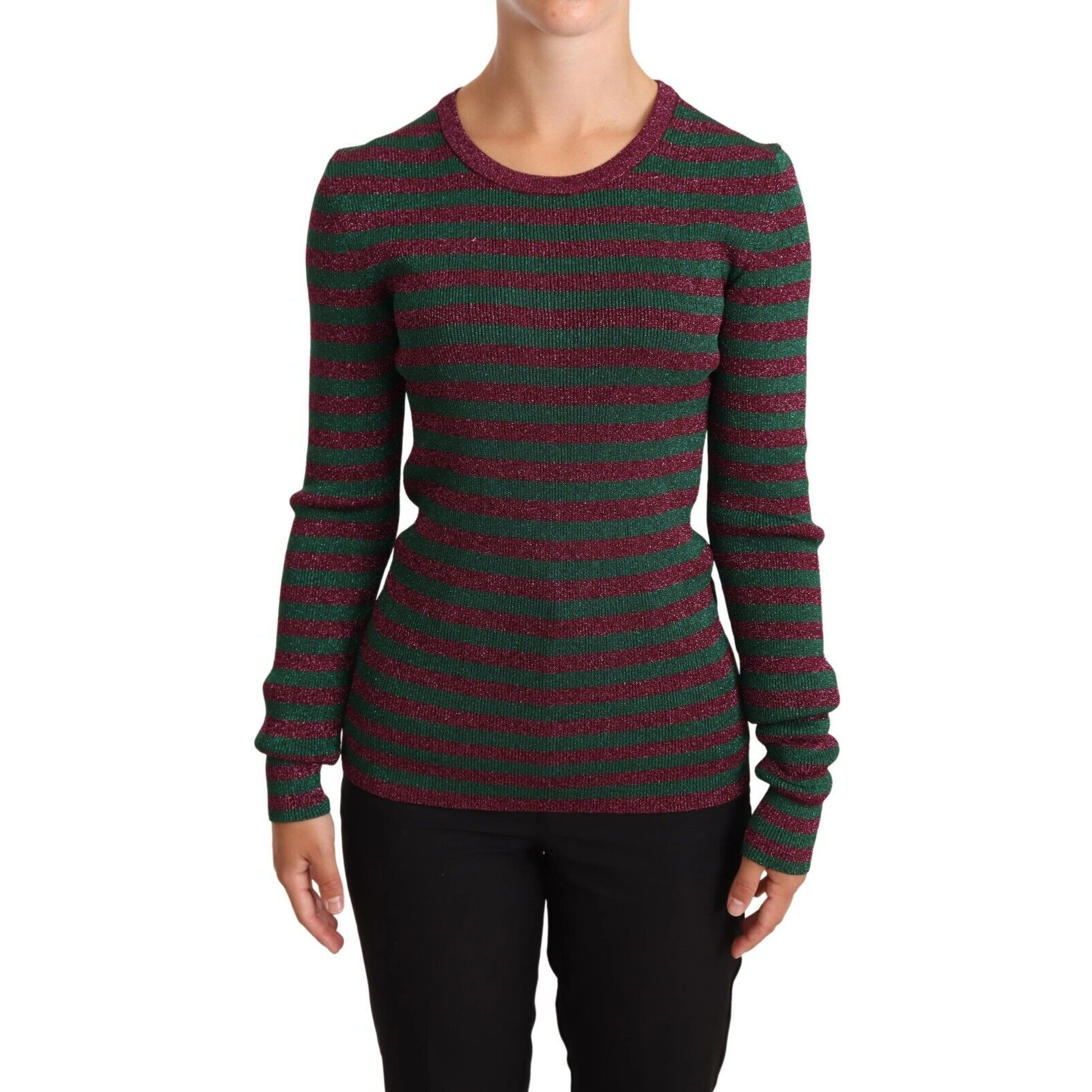 Multicolor Striped Crew Neck Pullover Sweater