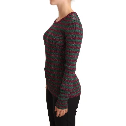 Multicolor Striped Crew Neck Pullover Sweater