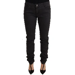Black Cotton Stretch Skinny Mid Waist Women Denim Jeans